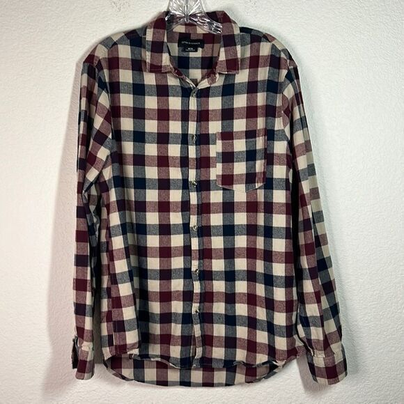 Cotton on Garments Maroon Navy Plaid Long Sleeve Flannel Button Down Shirt Men M - Picture 1 of 6